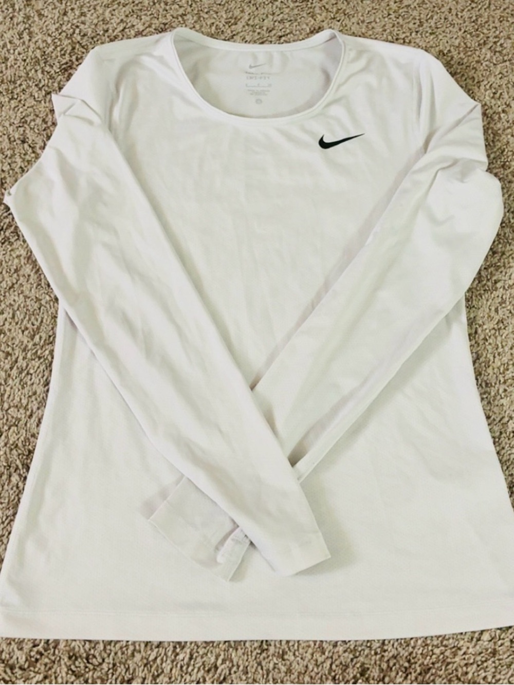 Nike White Long-Sleeve Performance Tee with Black Swoosh